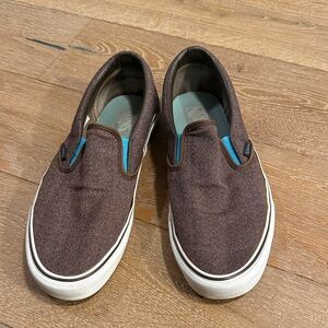 Classic Vans Men's Chocolate Brown Slip-On Loafers w/Teal Trim - Mens 10.5